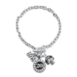Silver Basketball Hoop - Sports Number 20 Circle Charm Toggle Bracelet