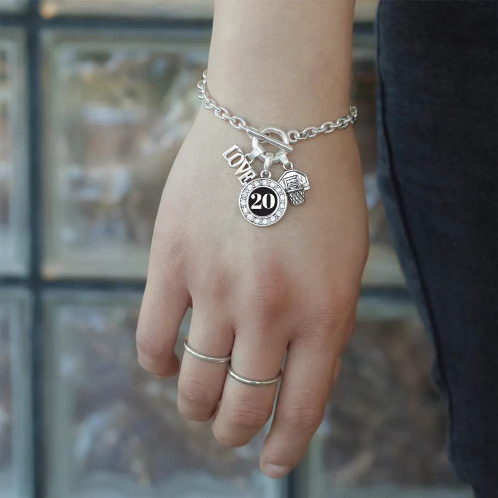Silver Basketball Hoop - Sports Number 20 Circle Charm Toggle Bracelet
